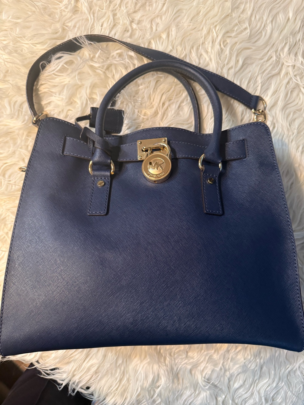 Michael Kors Navy Saffiano Leather Tote with Gold Charm